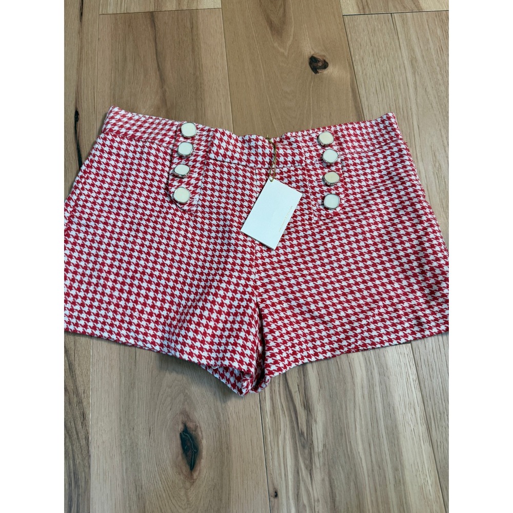 Leona by Lauren Leonard  Silk Sailor Shorts Womens 6 Red White Houndstooth NWT